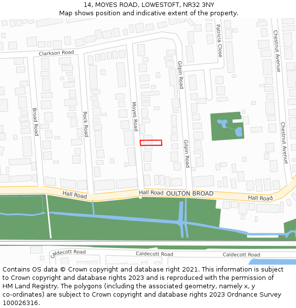 14, MOYES ROAD, LOWESTOFT, NR32 3NY: Location map and indicative extent of plot