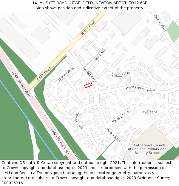 14, MUSKET ROAD, HEATHFIELD, NEWTON ABBOT, TQ12 6SB: Location map and indicative extent of plot