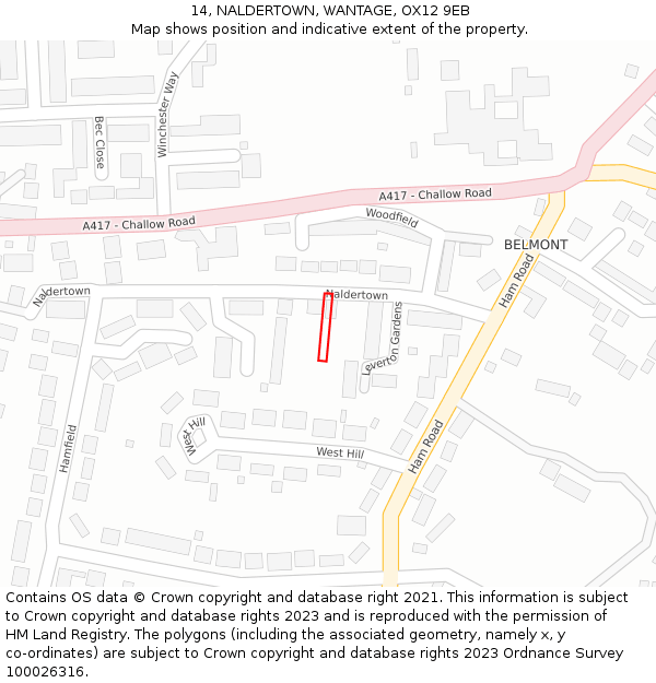 14, NALDERTOWN, WANTAGE, OX12 9EB: Location map and indicative extent of plot