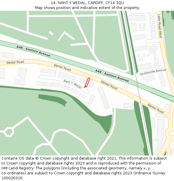 14, NANT Y WEDAL, CARDIFF, CF14 3QU: Location map and indicative extent of plot