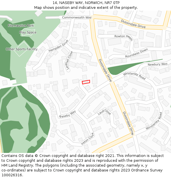 14, NASEBY WAY, NORWICH, NR7 0TP: Location map and indicative extent of plot