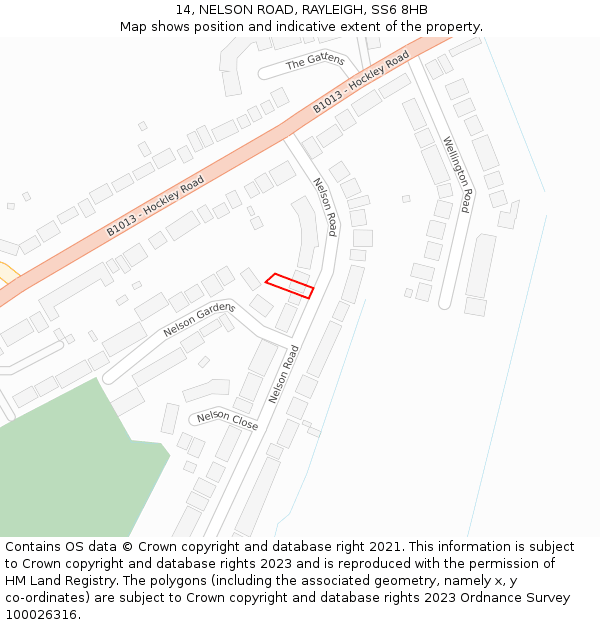 14, NELSON ROAD, RAYLEIGH, SS6 8HB: Location map and indicative extent of plot