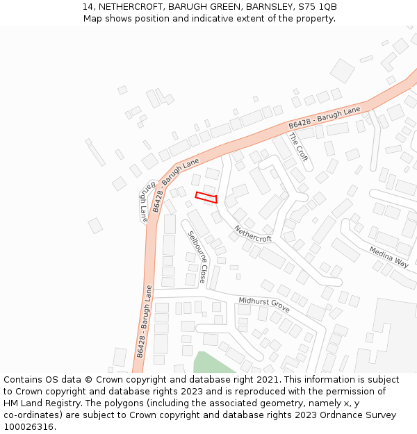 14, NETHERCROFT, BARUGH GREEN, BARNSLEY, S75 1QB: Location map and indicative extent of plot