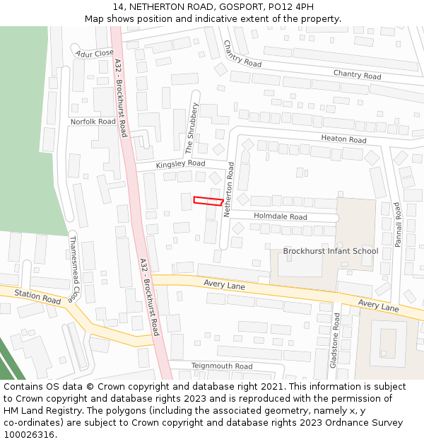 14, NETHERTON ROAD, GOSPORT, PO12 4PH: Location map and indicative extent of plot