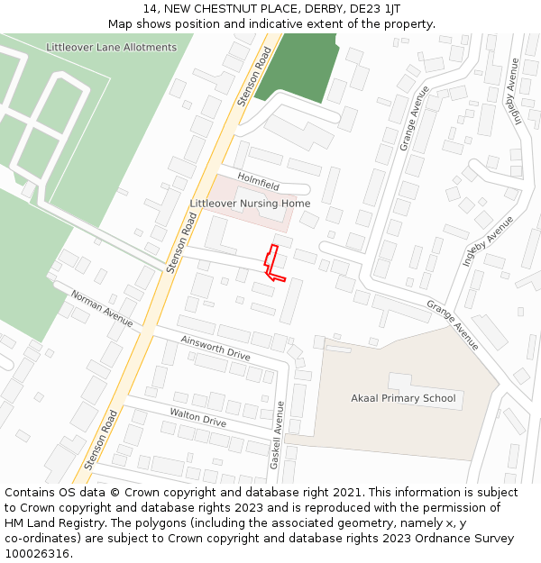 14, NEW CHESTNUT PLACE, DERBY, DE23 1JT: Location map and indicative extent of plot