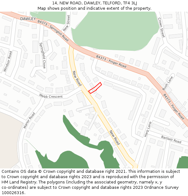 14, NEW ROAD, DAWLEY, TELFORD, TF4 3LJ: Location map and indicative extent of plot