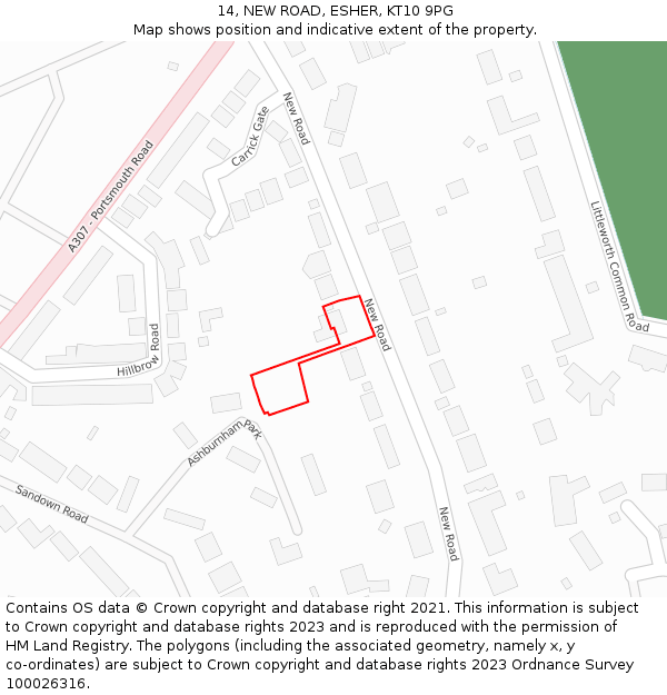 14, NEW ROAD, ESHER, KT10 9PG: Location map and indicative extent of plot
