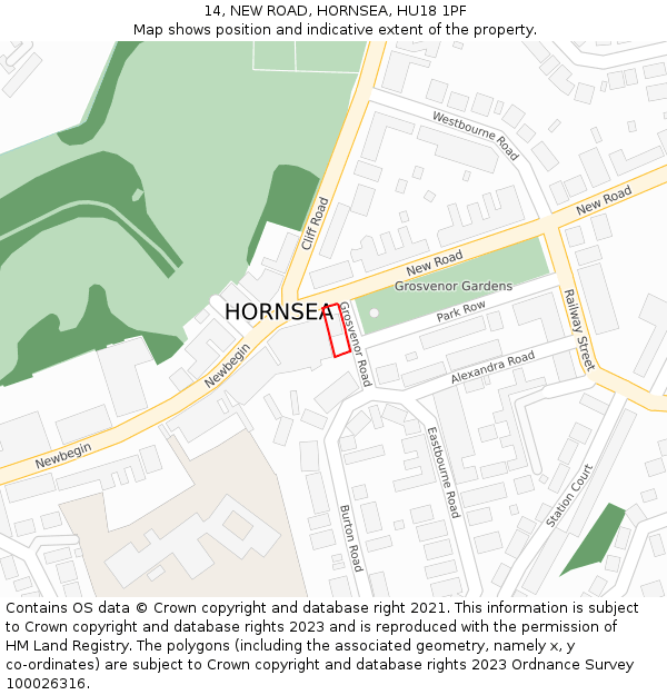 14, NEW ROAD, HORNSEA, HU18 1PF: Location map and indicative extent of plot