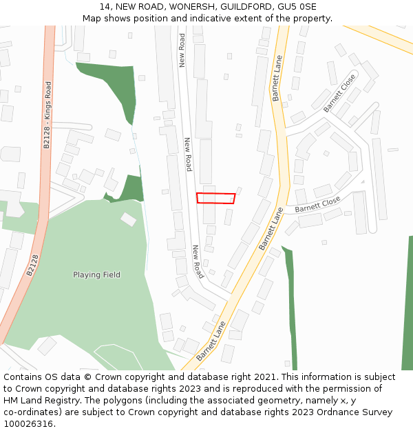 14, NEW ROAD, WONERSH, GUILDFORD, GU5 0SE: Location map and indicative extent of plot