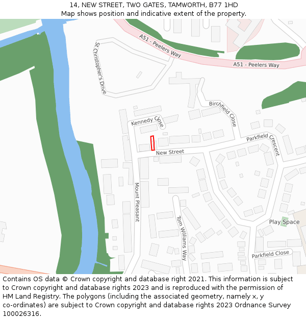 14, NEW STREET, TWO GATES, TAMWORTH, B77 1HD: Location map and indicative extent of plot