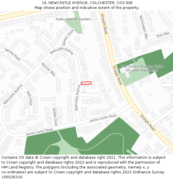 14, NEWCASTLE AVENUE, COLCHESTER, CO3 9XE: Location map and indicative extent of plot