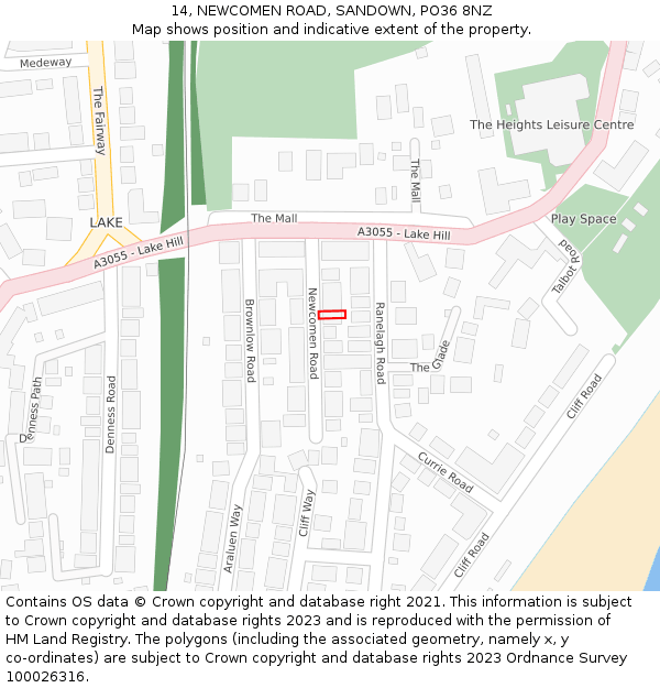 14, NEWCOMEN ROAD, SANDOWN, PO36 8NZ: Location map and indicative extent of plot