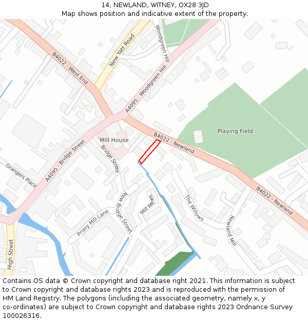 14, NEWLAND, WITNEY, OX28 3JD: Location map and indicative extent of plot