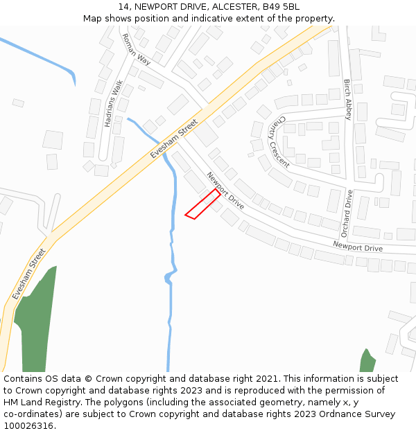14, NEWPORT DRIVE, ALCESTER, B49 5BL: Location map and indicative extent of plot