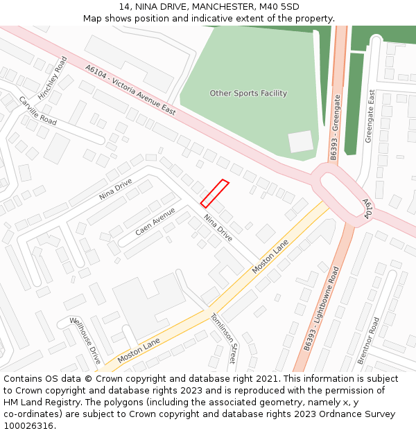 14, NINA DRIVE, MANCHESTER, M40 5SD: Location map and indicative extent of plot