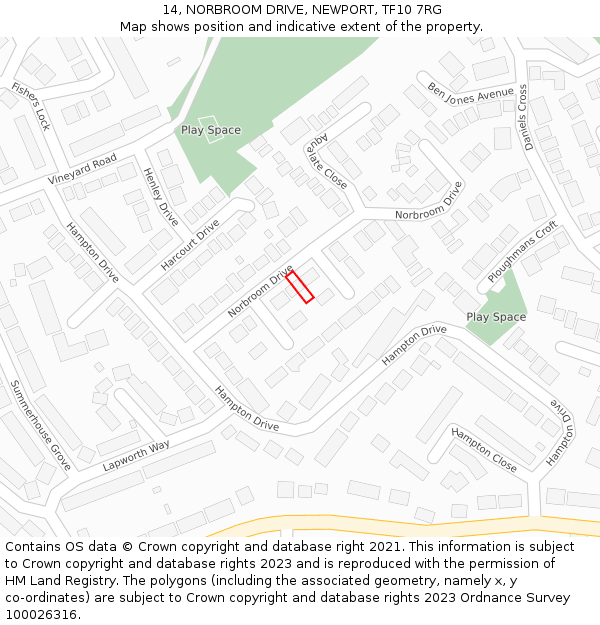14, NORBROOM DRIVE, NEWPORT, TF10 7RG: Location map and indicative extent of plot