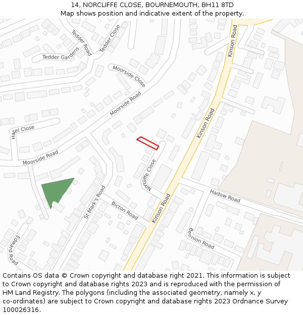 14, NORCLIFFE CLOSE, BOURNEMOUTH, BH11 8TD: Location map and indicative extent of plot