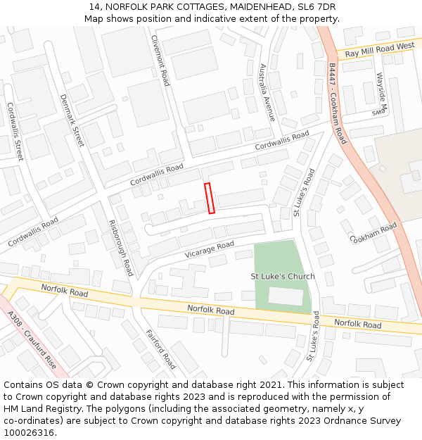 14, NORFOLK PARK COTTAGES, MAIDENHEAD, SL6 7DR: Location map and indicative extent of plot