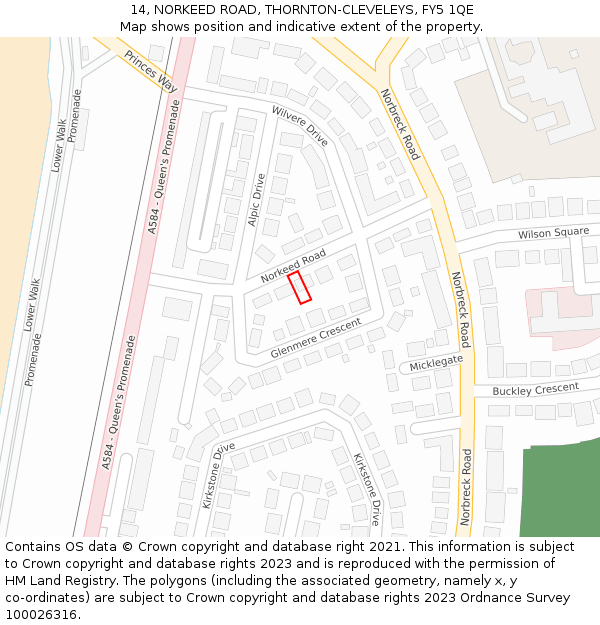 14, NORKEED ROAD, THORNTON-CLEVELEYS, FY5 1QE: Location map and indicative extent of plot