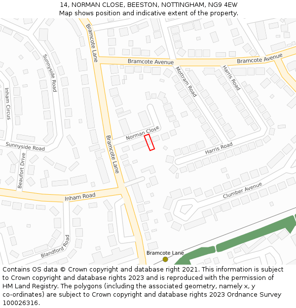 14, NORMAN CLOSE, BEESTON, NOTTINGHAM, NG9 4EW: Location map and indicative extent of plot