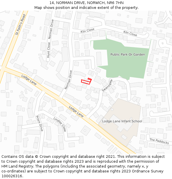 14, NORMAN DRIVE, NORWICH, NR6 7HN: Location map and indicative extent of plot