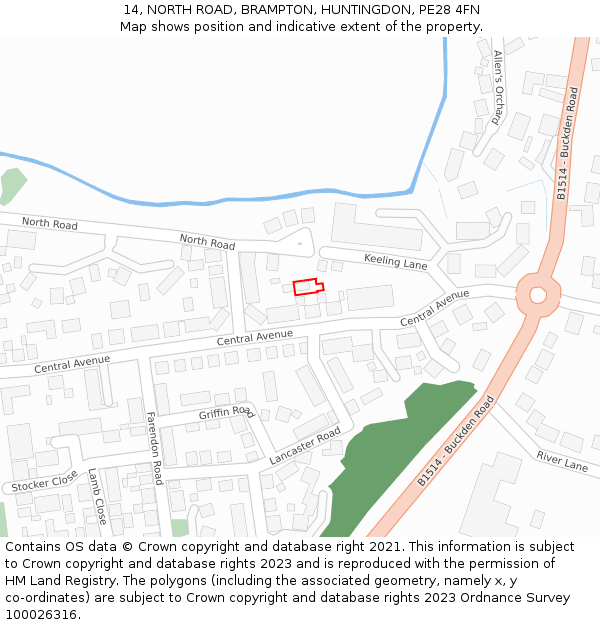 14, NORTH ROAD, BRAMPTON, HUNTINGDON, PE28 4FN: Location map and indicative extent of plot