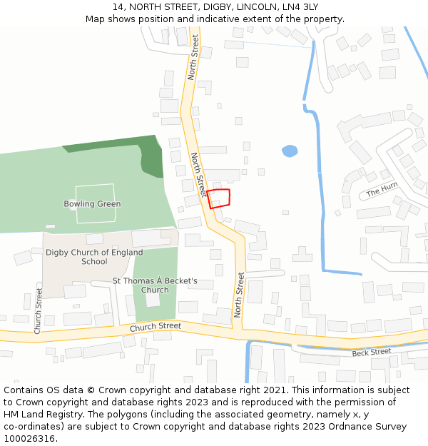 14, NORTH STREET, DIGBY, LINCOLN, LN4 3LY: Location map and indicative extent of plot
