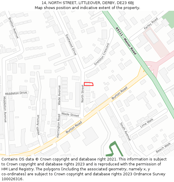 14, NORTH STREET, LITTLEOVER, DERBY, DE23 6BJ: Location map and indicative extent of plot