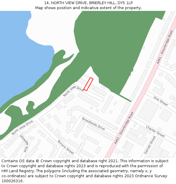 14, NORTH VIEW DRIVE, BRIERLEY HILL, DY5 1LP: Location map and indicative extent of plot