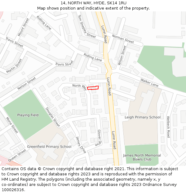 14, NORTH WAY, HYDE, SK14 1RU: Location map and indicative extent of plot