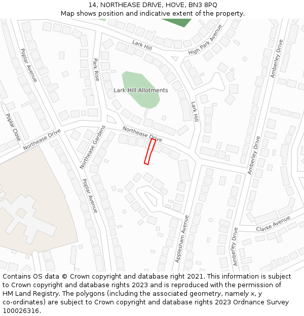14, NORTHEASE DRIVE, HOVE, BN3 8PQ: Location map and indicative extent of plot