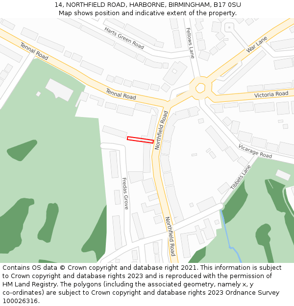 14, NORTHFIELD ROAD, HARBORNE, BIRMINGHAM, B17 0SU: Location map and indicative extent of plot