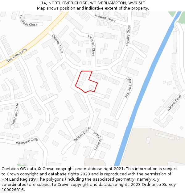14, NORTHOVER CLOSE, WOLVERHAMPTON, WV9 5LT: Location map and indicative extent of plot