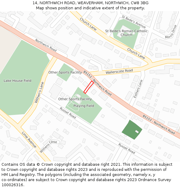 14, NORTHWICH ROAD, WEAVERHAM, NORTHWICH, CW8 3BG: Location map and indicative extent of plot