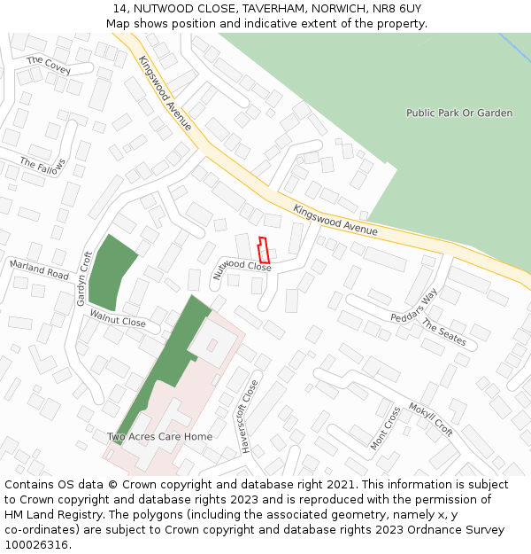 14, NUTWOOD CLOSE, TAVERHAM, NORWICH, NR8 6UY: Location map and indicative extent of plot