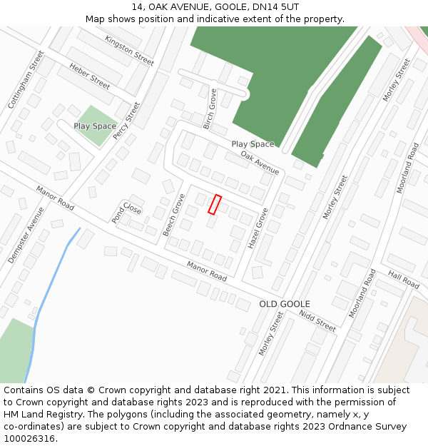 14, OAK AVENUE, GOOLE, DN14 5UT: Location map and indicative extent of plot