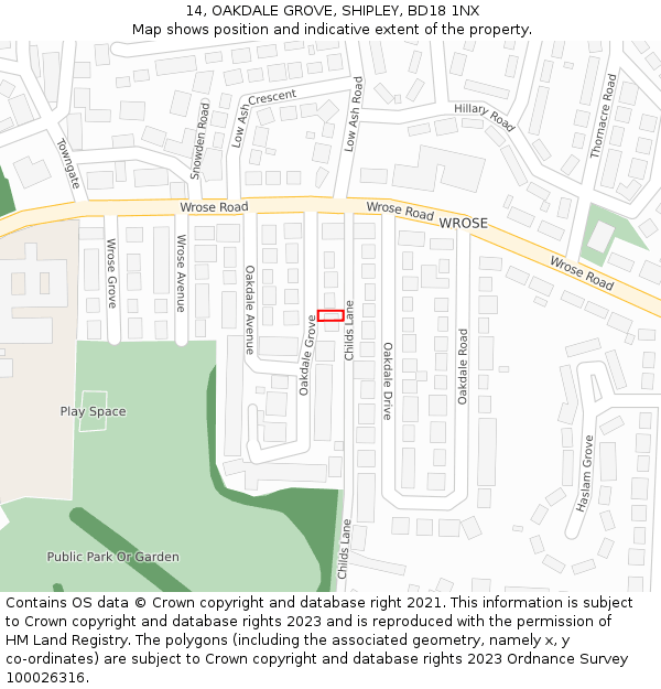14, OAKDALE GROVE, SHIPLEY, BD18 1NX: Location map and indicative extent of plot
