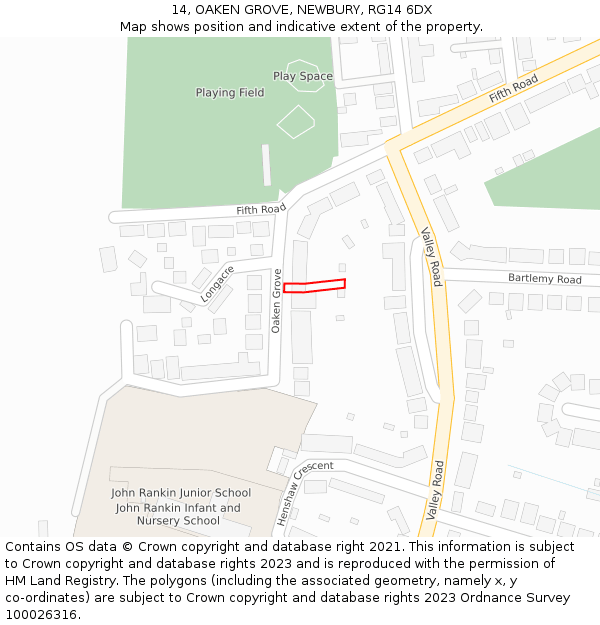 14, OAKEN GROVE, NEWBURY, RG14 6DX: Location map and indicative extent of plot