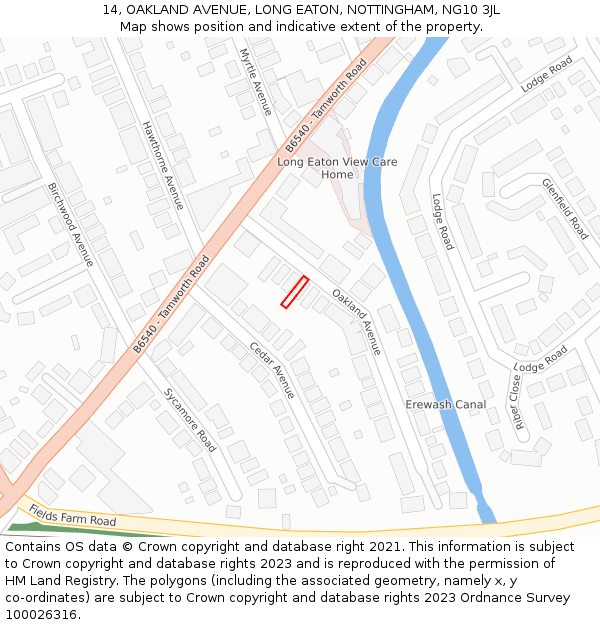 14, OAKLAND AVENUE, LONG EATON, NOTTINGHAM, NG10 3JL: Location map and indicative extent of plot