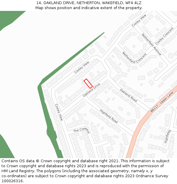14, OAKLAND DRIVE, NETHERTON, WAKEFIELD, WF4 4LZ: Location map and indicative extent of plot