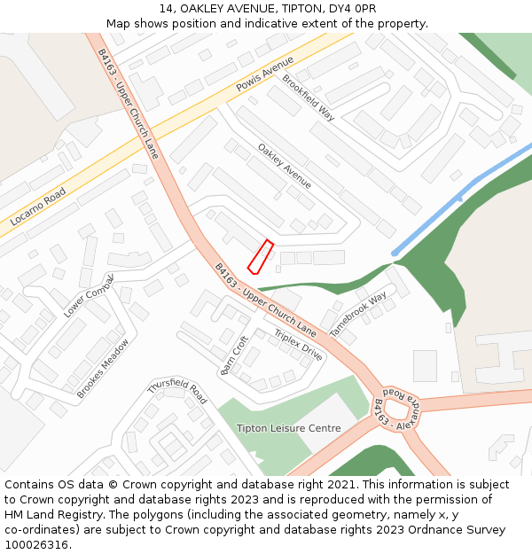 14, OAKLEY AVENUE, TIPTON, DY4 0PR: Location map and indicative extent of plot