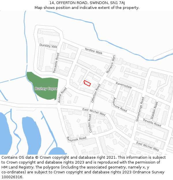 14, OFFERTON ROAD, SWINDON, SN1 7AJ: Location map and indicative extent of plot