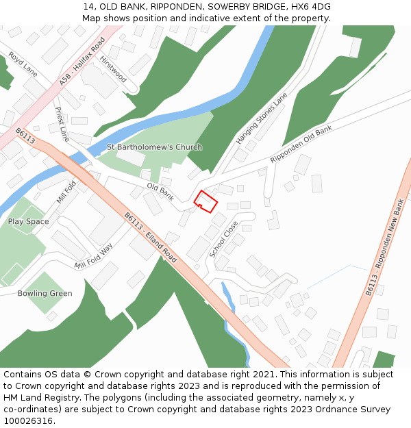 14, OLD BANK, RIPPONDEN, SOWERBY BRIDGE, HX6 4DG: Location map and indicative extent of plot