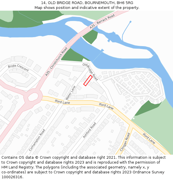 14, OLD BRIDGE ROAD, BOURNEMOUTH, BH6 5RG: Location map and indicative extent of plot