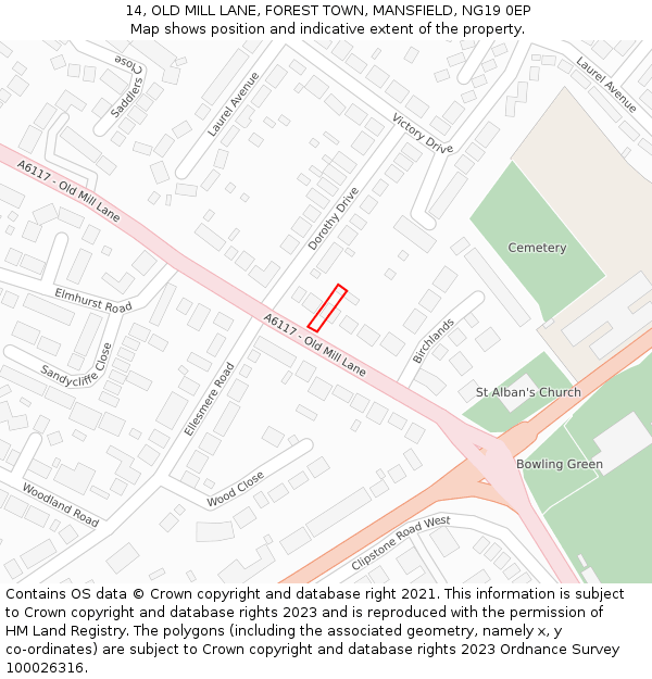 14, OLD MILL LANE, FOREST TOWN, MANSFIELD, NG19 0EP: Location map and indicative extent of plot