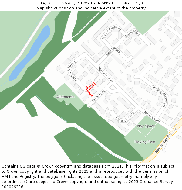 14, OLD TERRACE, PLEASLEY, MANSFIELD, NG19 7QR: Location map and indicative extent of plot