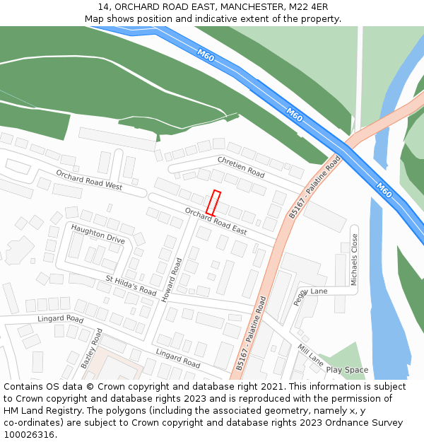 14, ORCHARD ROAD EAST, MANCHESTER, M22 4ER: Location map and indicative extent of plot