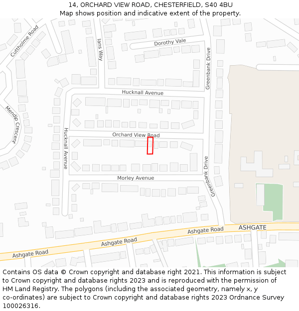 14, ORCHARD VIEW ROAD, CHESTERFIELD, S40 4BU: Location map and indicative extent of plot