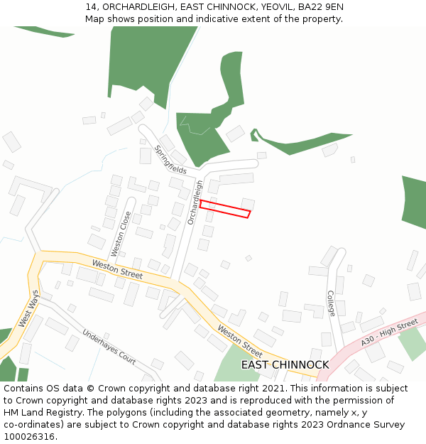 14, ORCHARDLEIGH, EAST CHINNOCK, YEOVIL, BA22 9EN: Location map and indicative extent of plot