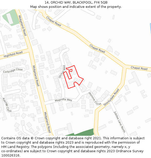 14, ORCHID WAY, BLACKPOOL, FY4 5QB: Location map and indicative extent of plot